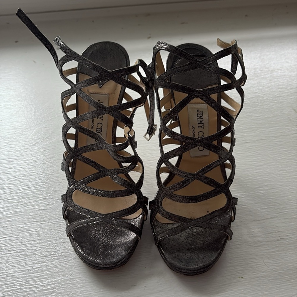 Jimmy Choo Black Metallic Leather Heels